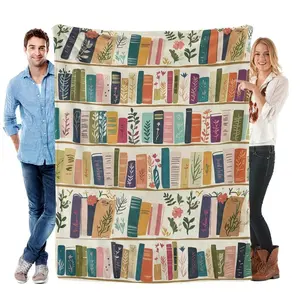 Vintage Bookshelf Library Throw Blanket Cottagecore Book Wildlowers Blanket Gift For Book Lover Library Gift Floral Bookish Gift For Reader