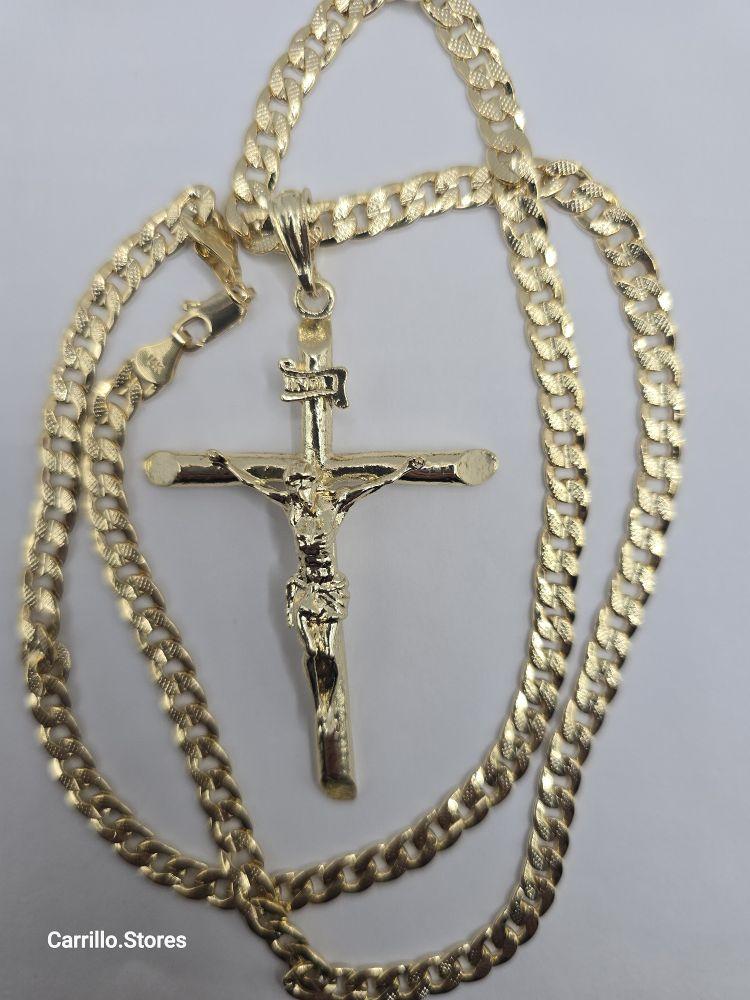 CHRIST ON THE CROSS Fashion  Cuban link style necklace gold-plated 24"inches stamp Big pendant