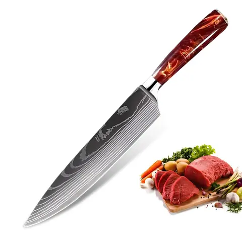 XNARLATH 8-Inch Thick High-Carbon Stainless Steel Chef Knife - Durable Home Kitchenware Cooking Knife with Ergonomic Resin Handle for Cutting, Dicing