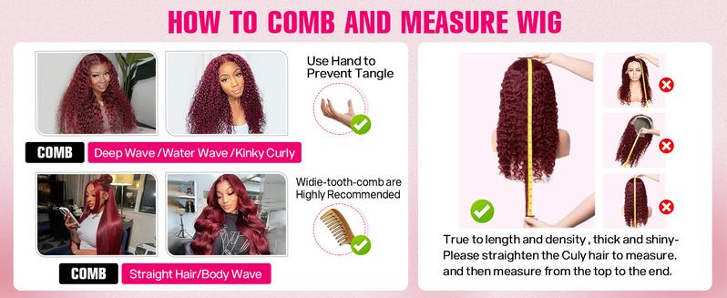 【30 Inch only $119 】99j Burgundy Deep Wave Lace Front Wigs Human Hair 99j 13x6 HD Lace Front Wigs Human Hair 200 Density Deep Wave Wig Pre Plucked Red Colored Curly Wig for Women