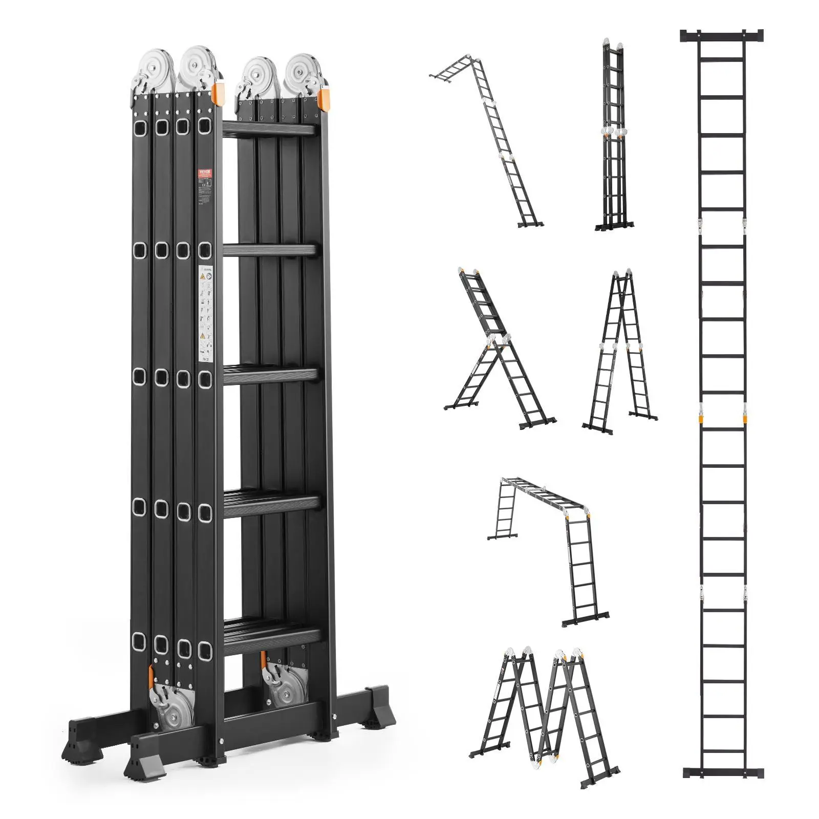【SummerFinds】VEVOR Multi-Purpose Folding Ladder,  , 7-in-1 Tall Extension Step Ladder, A Frame 5 Step Telescoping Ladder, 19ft Reach Height Heavy Duty Adjustable Ladder, 330 lbs Capacity for Home Outdoor