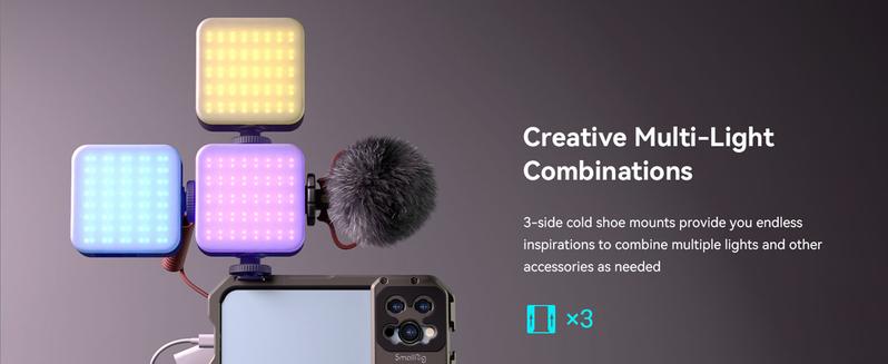SmallRig P108 RGB Video Light,Portable LED Camera Lights 360° Full Vibrant Color Photography Lighting w 3 Cold Shoe, 2500mAh Rechargeable On-Camera Video Light Panel 2700K - 6500K for Youtube, Vlogging Christmas gifts 4055