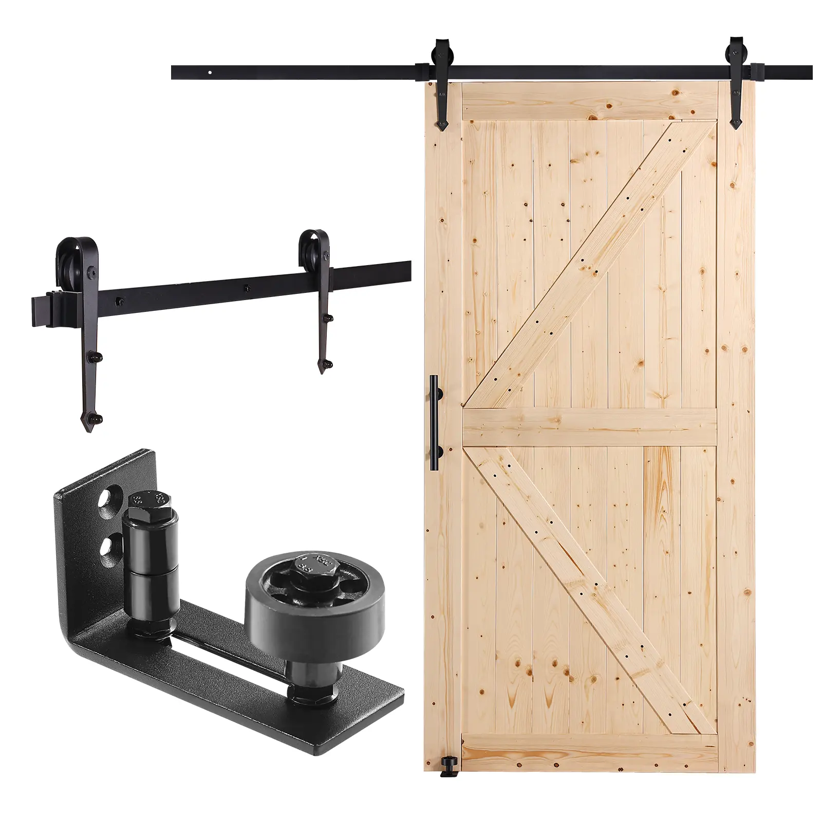 【Summerfinds】VEVOR Barn Door and Hardware Kit,42" x 84" Wood Sliding Barn DoorSmoothly and QuietlyBarn Door Kit with 8-in-1 Floor Guide and Door HandleSpruce Wood Panelled SlabEasy to Install