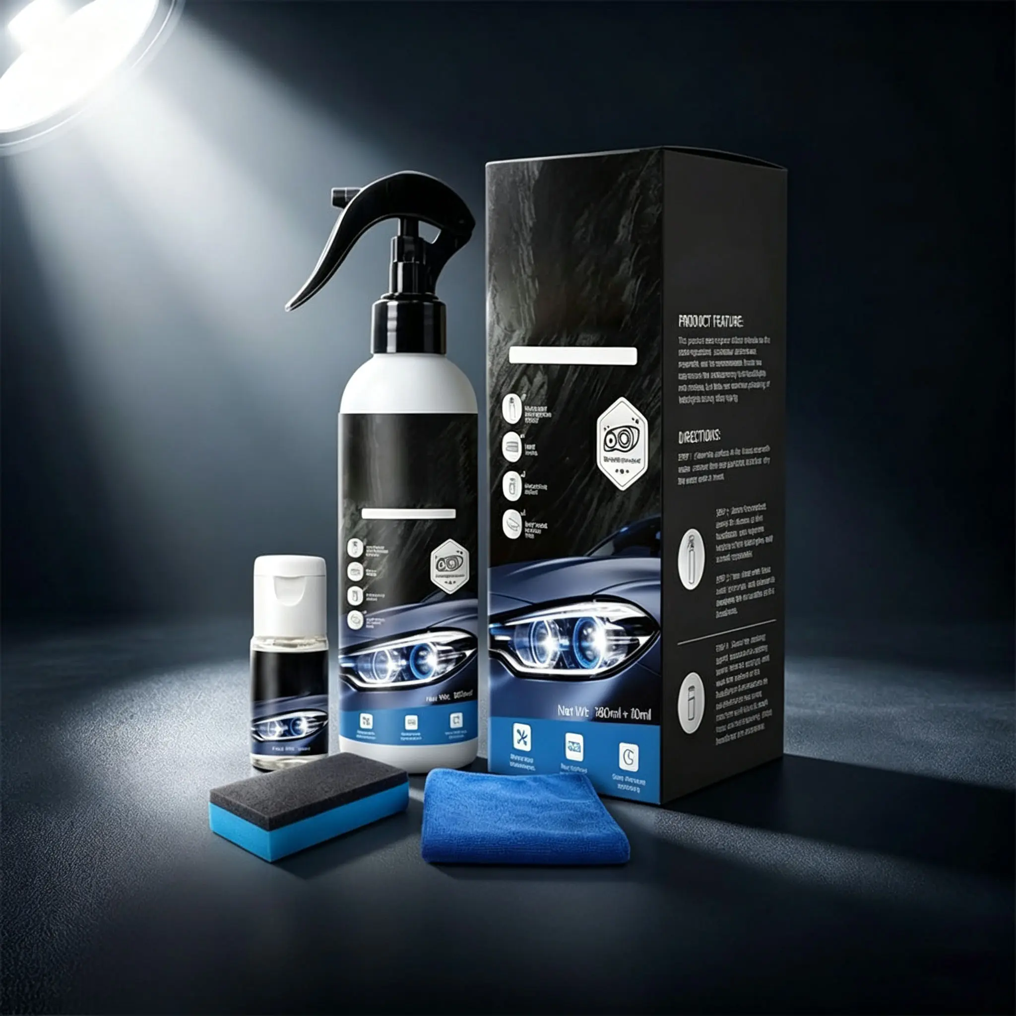 Headlight Restoration Kit, Car Headlight Cleaner and Restorer Kit, No Power Tools Required, Headlight Restoration Spray for Yellowing, Oxidation, Foggy Plastic Lenses