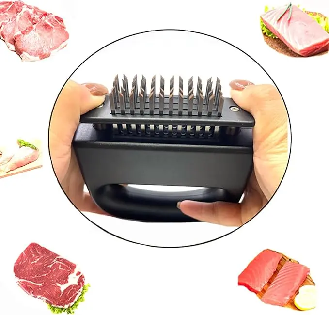 48 Ultra-Sharp Stainless Steel Needle Array Meat Tenderizer Utensil - Retractable Safety Guard, Ergonomic Non-Slip Handle, Detachable Parts for Home Cooking, Easy-Rinse Kitchen Gadget for Steak, BBQ Marinade Absorption