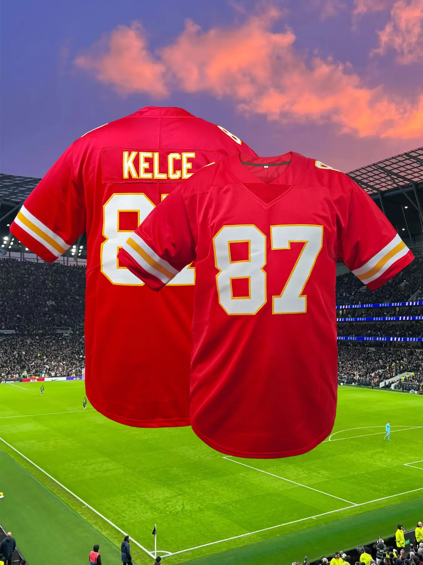Men's Kansas City Football Jersey, Football Uniform, Breathable V Neck Short Sleeve T-Shirt, Letter and Number Embroidery Rugby Jersey, Athletic Tops, Unisex, All Seasons