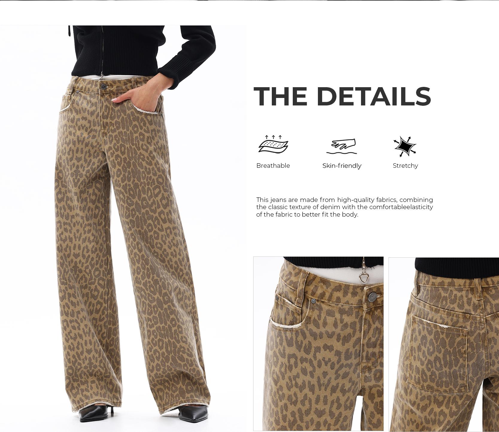 High-Mid Rise Relaxed Straight High Stretchy Pants Leopard Print Design Comfortable Fabric Womeswear Bottoms Pants