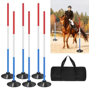 6 Set Pole Bending Poles for Horses 6FT Adjustable Training Equipment with Round Base for Horses Football Basketball Speed Training