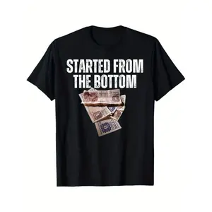 Soft Short Sleeves Started From the Bottom Food Stamp Coupon T-Shirt for Men" - Black Cotton Tee, Perfect for Vacation Trips and Humor Lovers Breathable Fabric