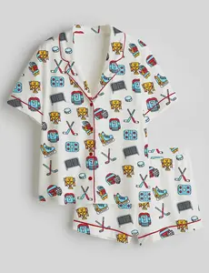 Hockey Pajama Set for Women – Cute Sports Sleepwear, Button-Up Short Sleeve PJ Set, Cozy Game Night Pajamas