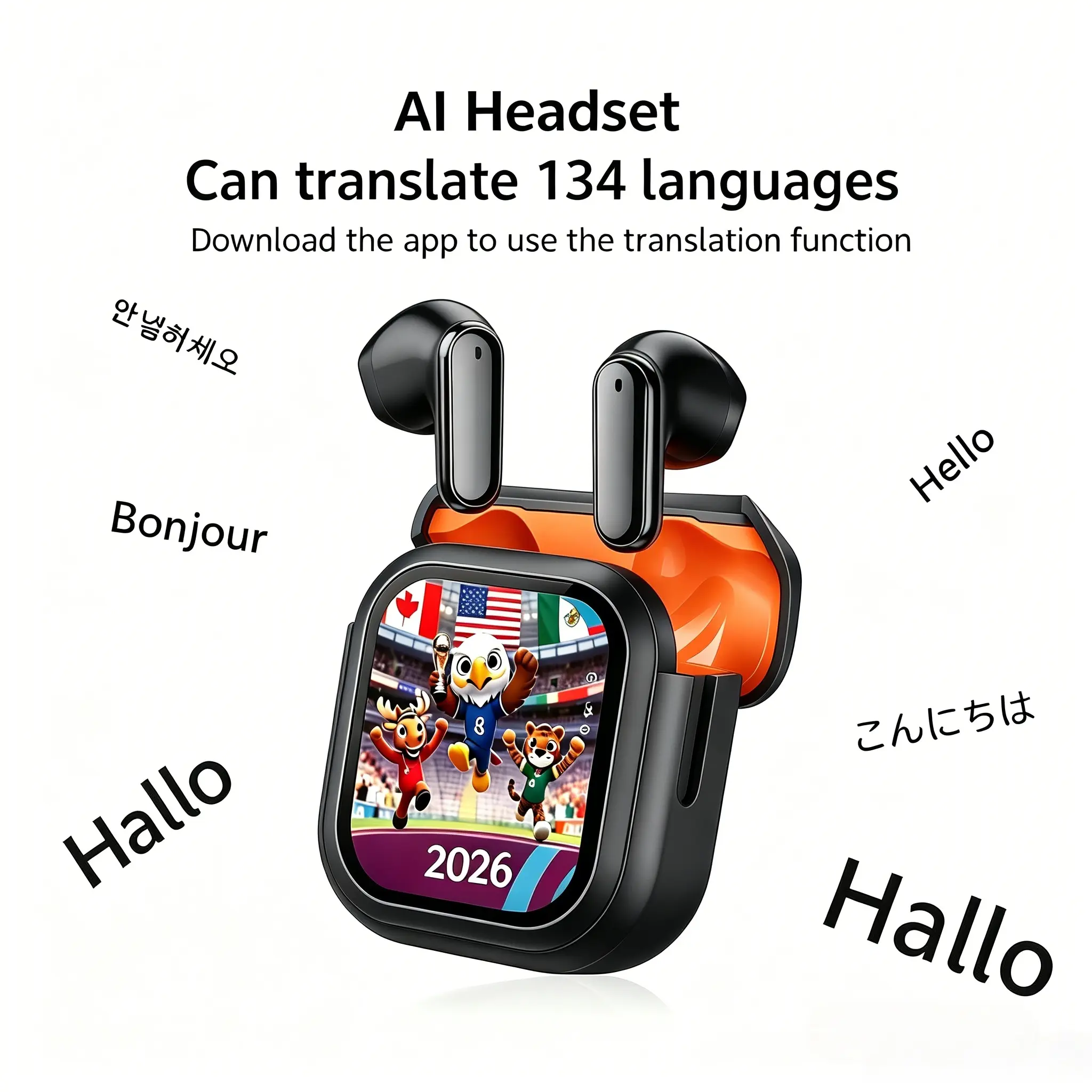 Open Ear Bluetooth Earbuds with 132 Languages Real-Time Translation, 24H Playback Wireless Headphones LED Touchscreen, HiFi Sound & 40ms Low Latency Gaming Mic for Side Sleepers Running Workout Gifts for Men