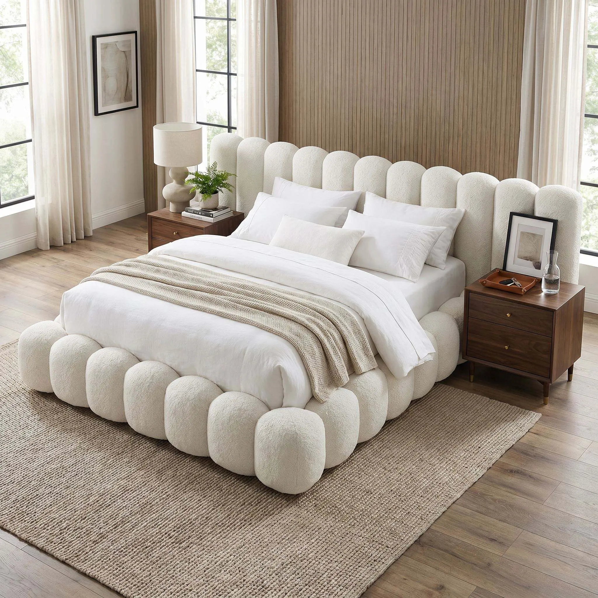 Fashion Velvet Queen Bed Frame, Minimalist Platform Bed, Stylish Couples Bed for Modern Home Decor