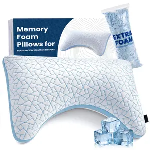 Benazcap Adjustable Memory Foam Pillow Queen Size for Side Back Stomach Sleepers Cooling Gel Shredded Foam with Extra Fill for Firm Neck Support