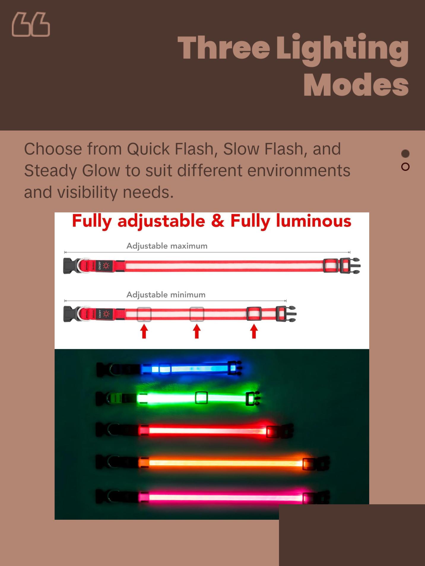 LED Dog Collar, Light up Dog Collar Adjustable USB Rechargeable Super Bright Safety Light Glowing Collars for Dogs