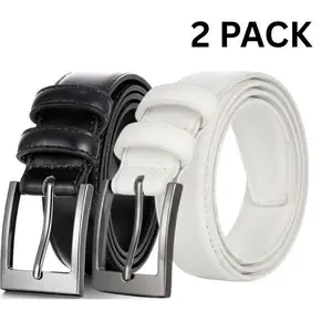 Luxe Dual-Tone Genuine Leather Belt Set – 2 Pack Black & White | Premium Gift Box