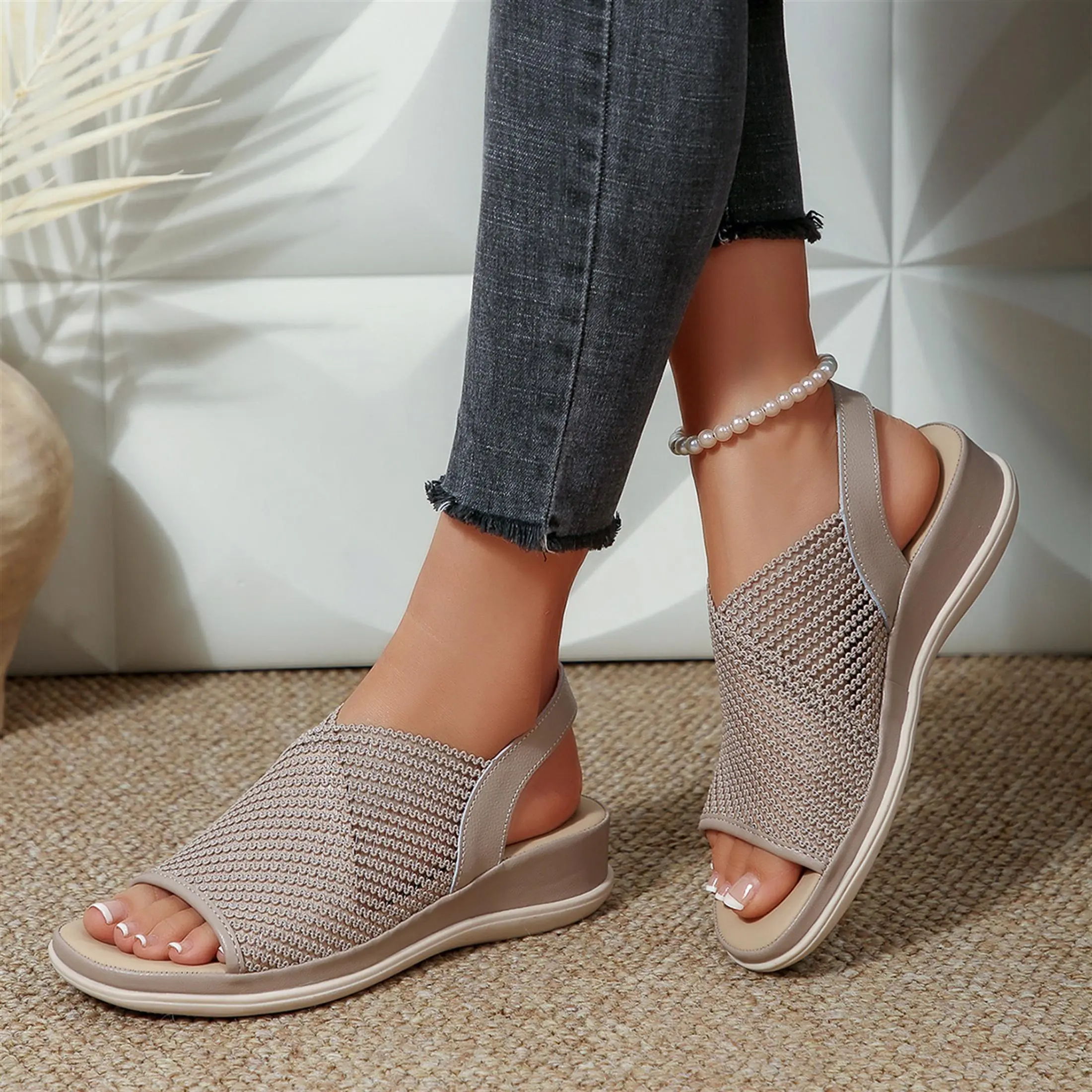 Women's Comfort Sandals Slingback Sandals Breathable Knit Low Wedge Office & Casual Indoor Outdoor Shoes Springfresh