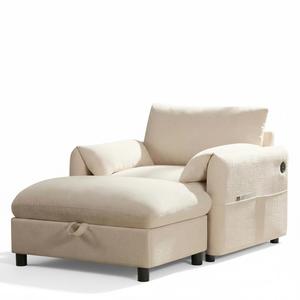 37" Single Sofa with Storage Ottoman, Adjustable Phone Holder, Dual-Port Charger, Storage Pockets, Elephant Ear Armrest, Comfy Chenille Armchair, Modern Cloud Chaise Lounge for Living Room & Apartment