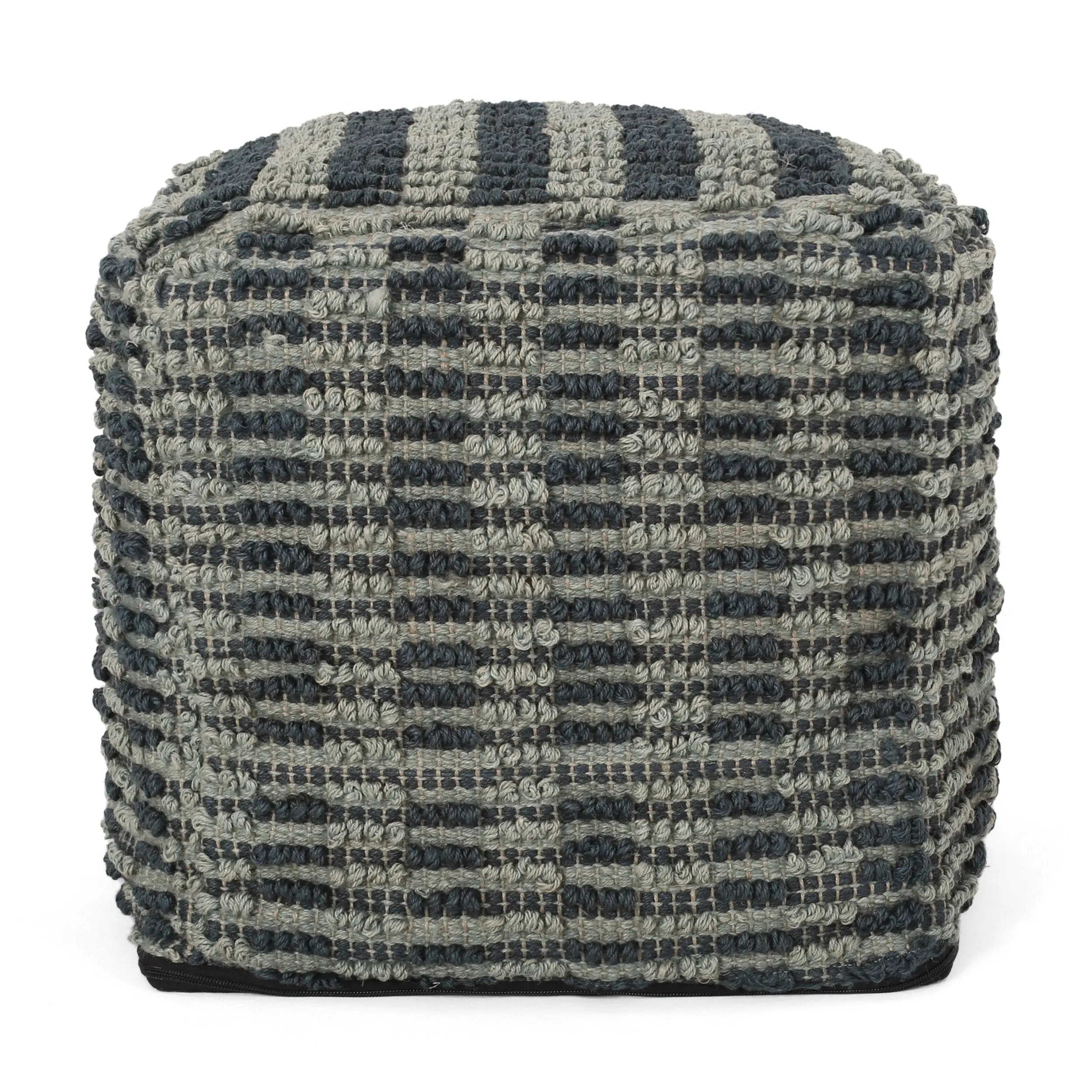 Handcrafted Boho Cube Footstool - 15.75x15.75x15.75in (15.75 inches deep), 100% Jute Fiber, Tufted Pattern, Child-Safe Zippers, Fully Assembled, Natural Eco-Friendly Indoor Stool for Living Rooms, Bedrooms, 15.75X15.75"