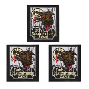 The Slaughtered Lamb horror-themed heat transfer patch #Summervibes featuring letter and wolf motifs with backing adhesive, suitable for hot pressing or sewing onto clothing or backpacks