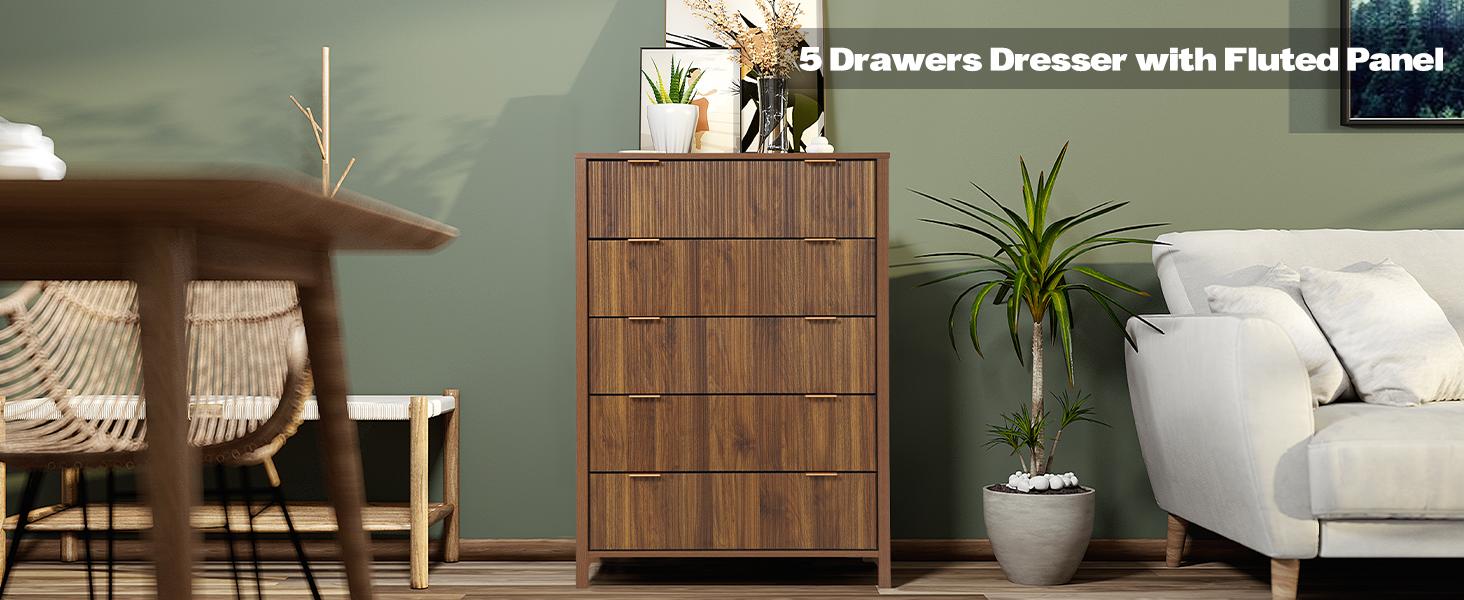 Giratree 4 5 Drawer Dressers for Bedroom, Modern Closet Chest of Drawers with Waveform Fluted Panel, Large Wood Storage Dresser Organizer for Nursery Bedroom Living Room Hallway Closet Giratree 4 5 Drawer Dressers for Bedroom, Modern Closet Chest of Drawers with Waveform Fluted Panel, Large Wood Storage Dresser Organizer for Nursery Bedroom Living Room Hallway Closet