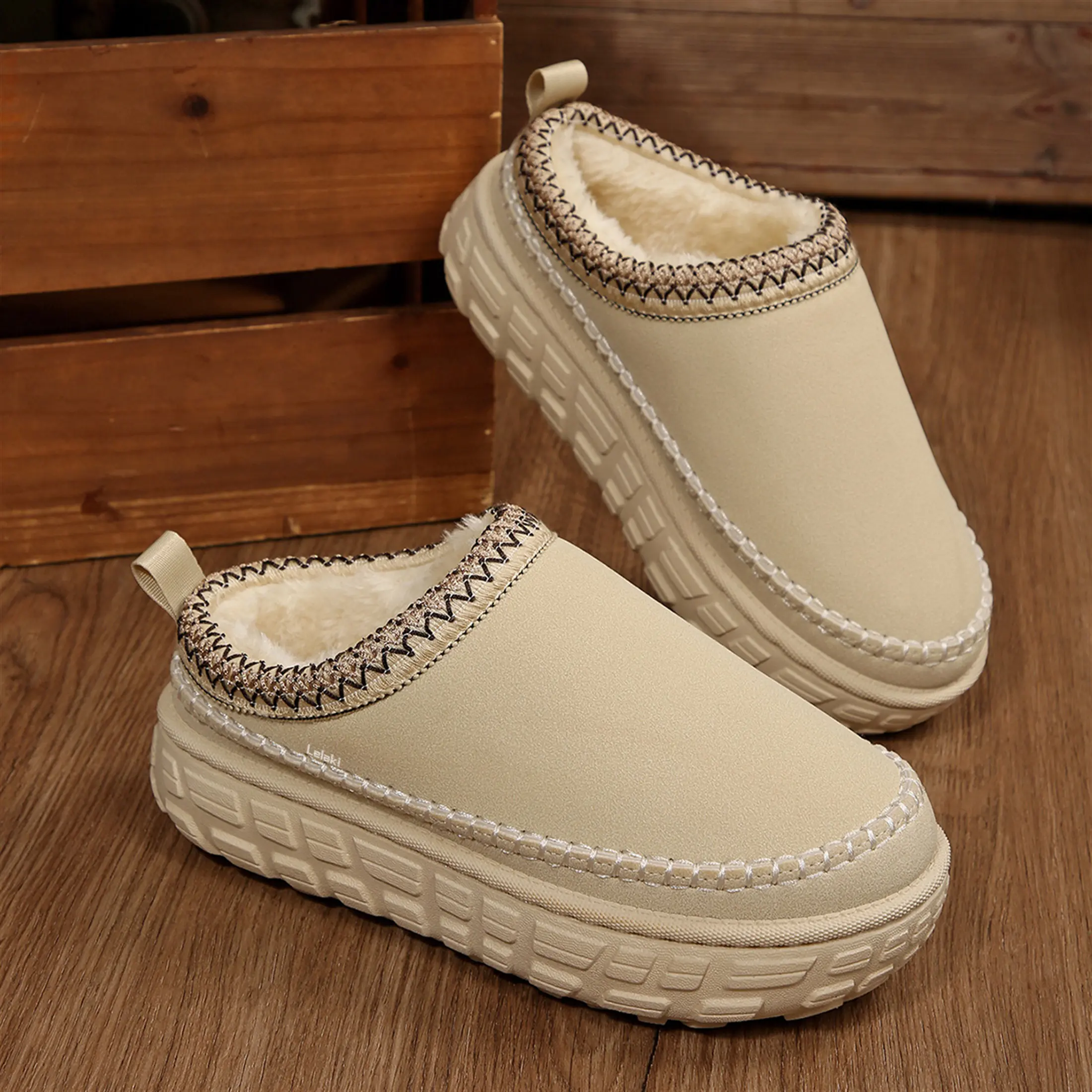 Comfortable Women's Bohemian Fleece Slippers Stitch Fuzzy Platform Slides Warm Multi-Color Daily Casual Indoor Outdoor Shoes