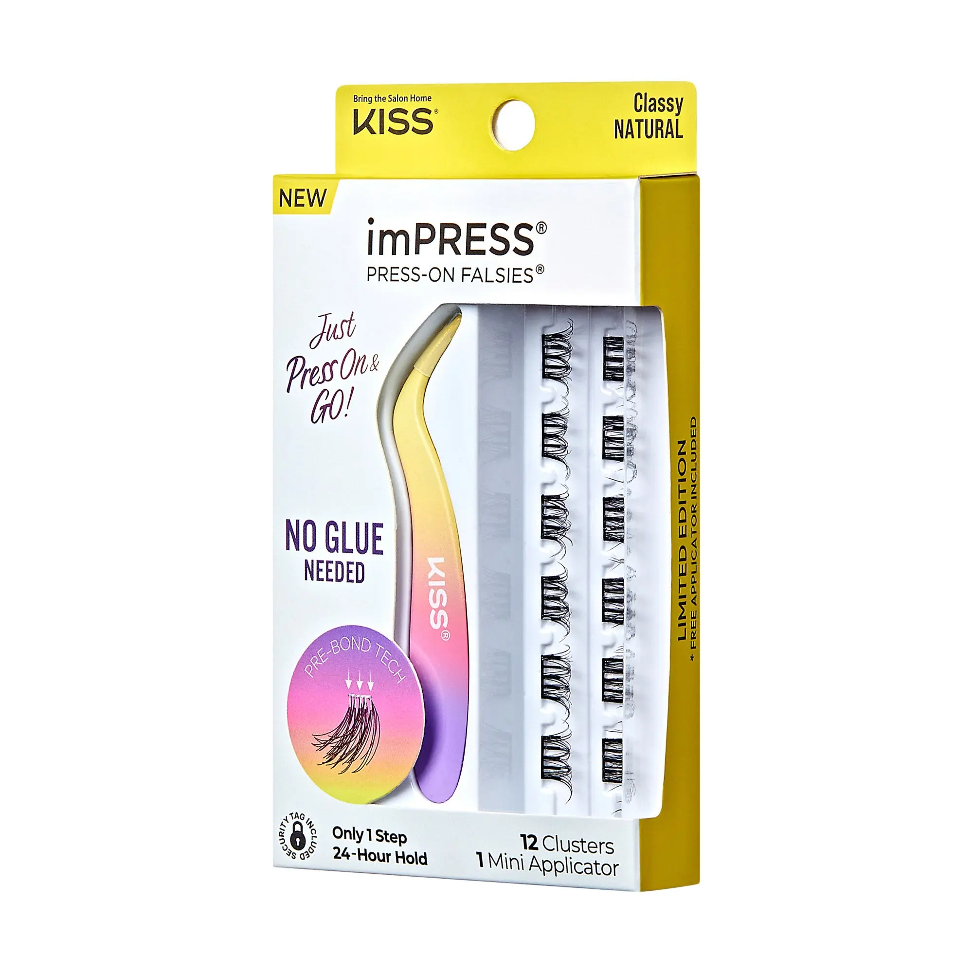 Impress Falsies Self Adhesive Eyelashes, 12 Lash Clusters + Applicator - Classy