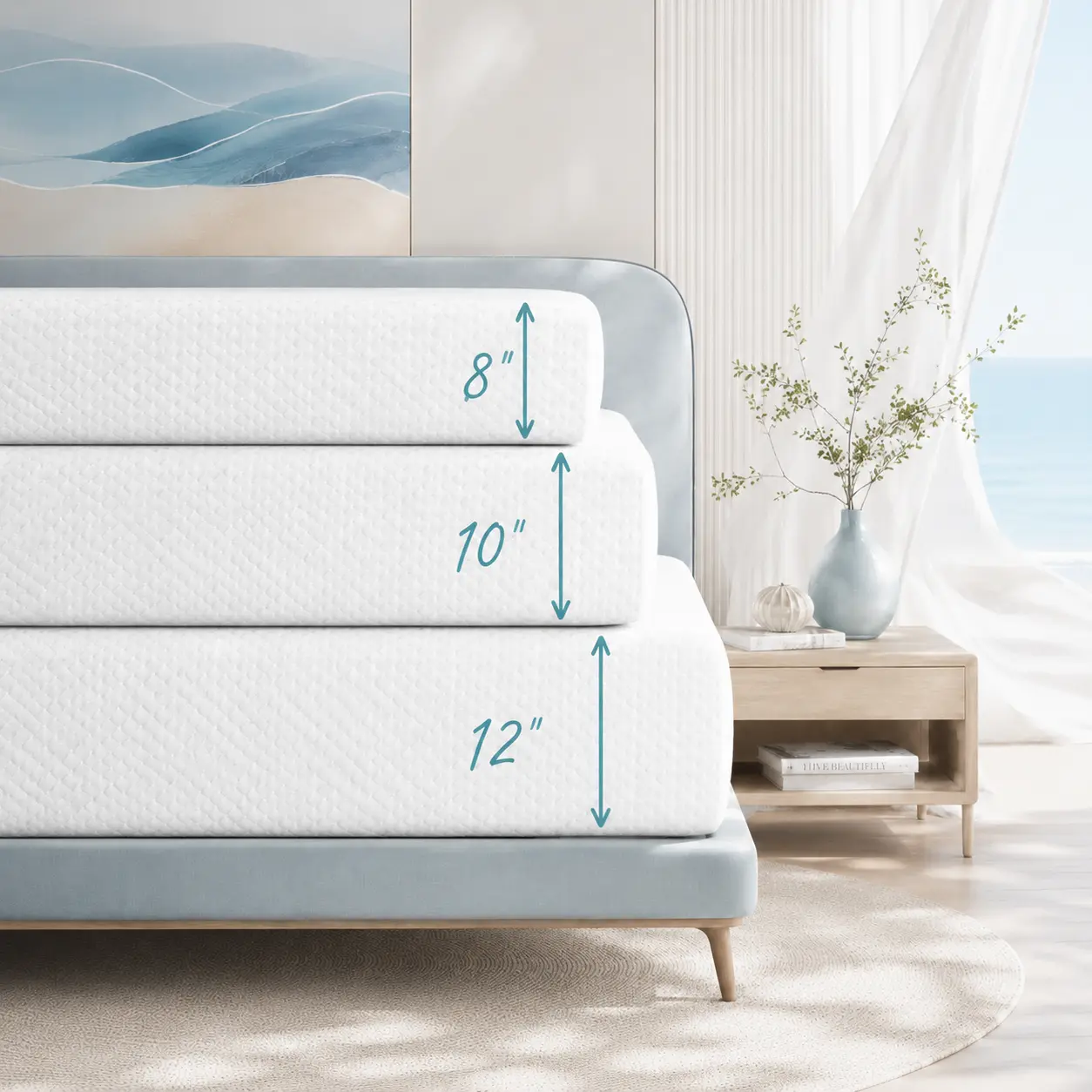 【Back To School】Costoffs Cooling Gel-Infused Memory Foam Queen Size Mattress - 8/10/12 in Twin/Full/Queen Sizes, Green Tea Breathable Cover, Quiet Motion Isolation, Anti-Slip Base, 3-Layer Support, Pressure Relief for Cooling Sleep, Mattress Queen Size
