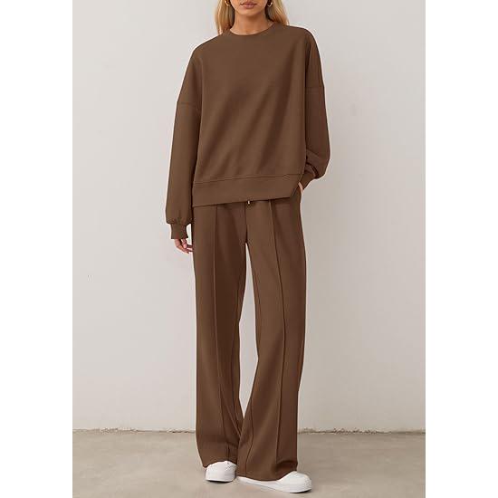 PrettyGarden 2 Piece Sets For Women Fall Trendy Long Sleeve Sweatshirt Wide Leg Pants Loungewear Set Matching Sweatsuit High Quality Homewear, Cozy&Comfy Travel Outfit,Minimalist Premium Womenswear