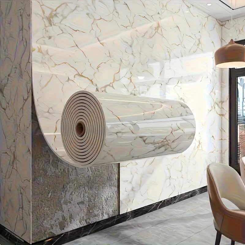 Marble Wallpaper Self-Adhesive Vinyl with 3D Illusion Effect - Removable Peel & Stick Tile Sticker Suitable for Walls, Floors, Ceilings - Realistic Stone Design with Thick Vinyl Layer & UV Print, Bathroom, Backsplash 1Roll(23.62*118.1inch)