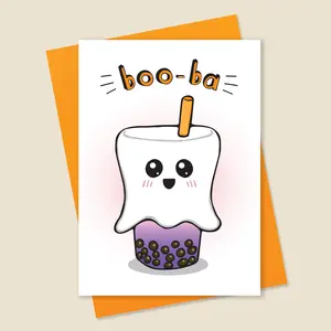 Halloween Card • Boba Tea Ghost