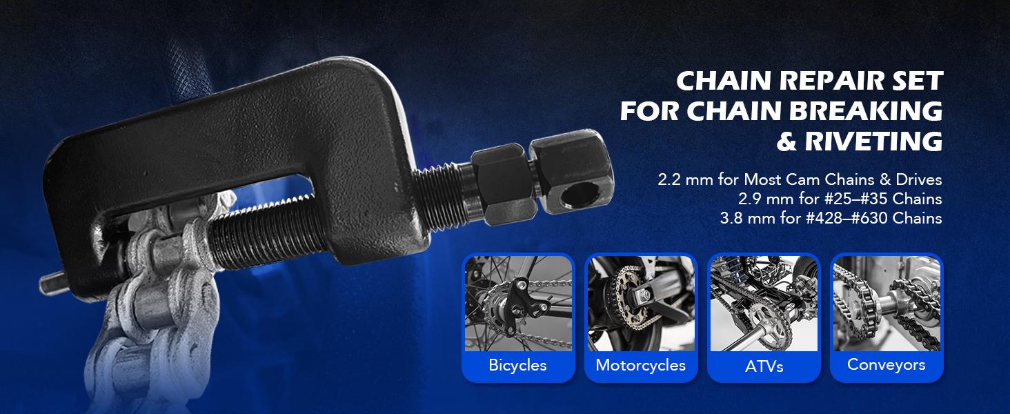 Orion Motor Tech 19pc Chain Breaker Tool Kit with C Frame 3 Anvils 5 Break Tips, Dirt Bike ATV Motorcycle Chain Breaker Chain Link Removal Tool Chain Repair Tool for Cam and 25 to 630 Chains Red/Bule , Limited Time Deal