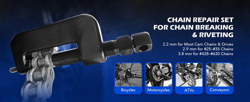 Orion Motor Tech 19pc Chain Breaker Tool Kit with C Frame 3 Anvils 5 Break Tips, Dirt Bike ATV Motorcycle Chain Breaker Chain Link Removal Tool Chain Repair Tool for Cam and 25 to 630 Chains Red/Bule , Limited Time Deal