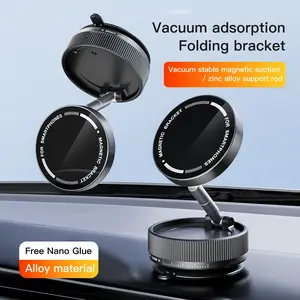 Upgraded Vacuum Magnetic Car Phone Holder Mount - Zinc Alloy Foldable Dashboard Phone Stand for Car - 360° Rotatable Super Strong Magnet Suction Cup Bracket for iPhone Samsung - Universal Hands Free GPS Navigation Mount for Wall Desk Shower