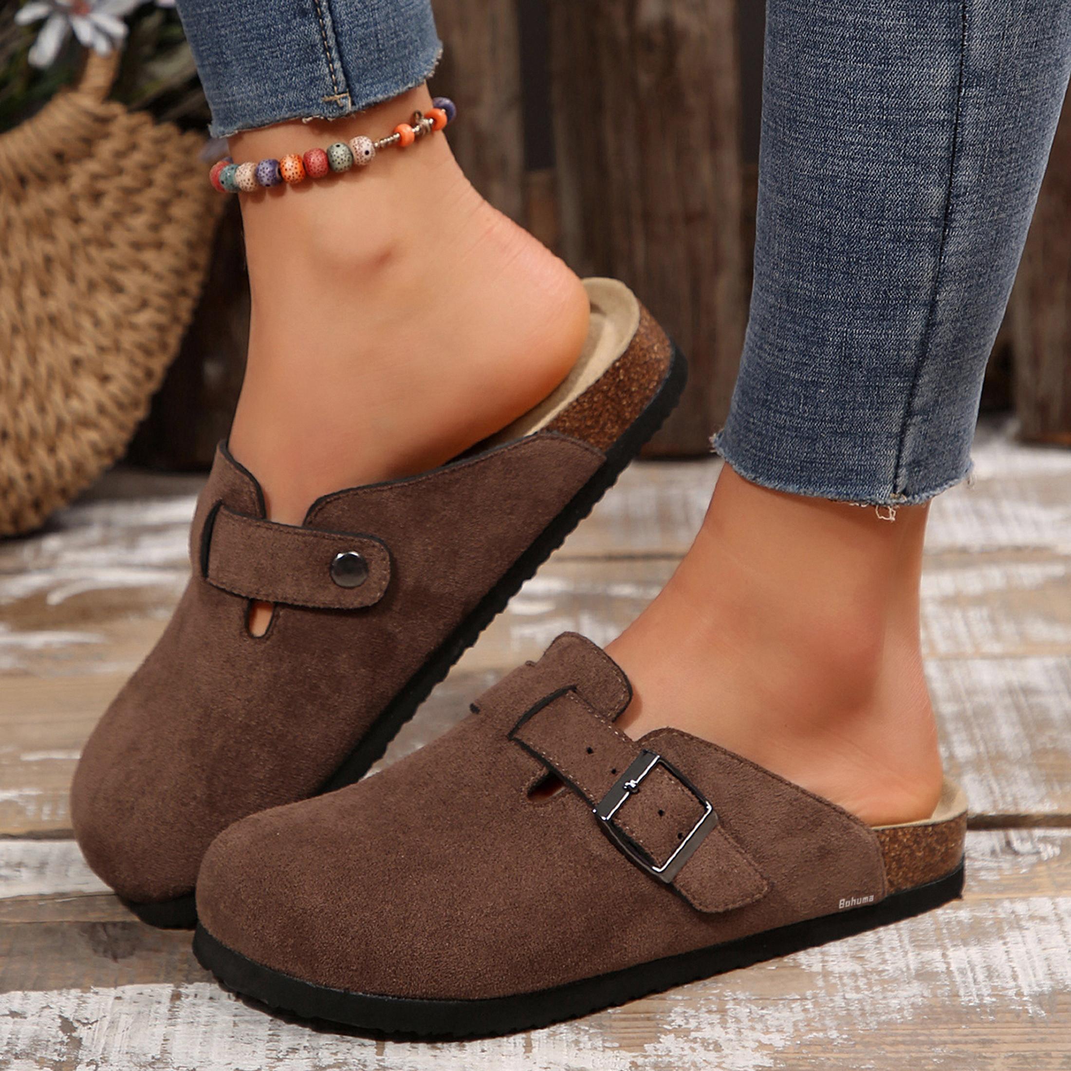 Women's Round Toe Slippers Cork Footbed Slide Clogs With Adjustable Buckle Slip on Mules Potato Shoes Springfresh