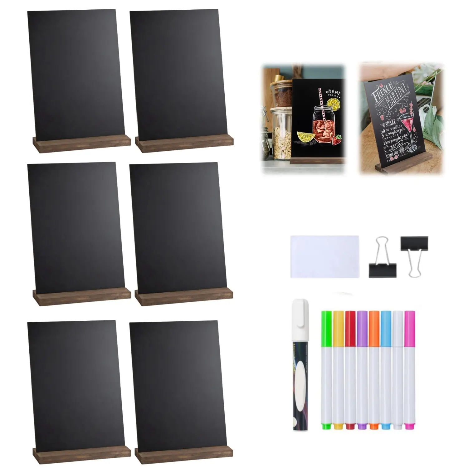6Pcs Mini Tabletop Chalkboard Sign with Base Stand 6 X 9 Inch Vintage Wooden , Ideal for Table Numbers, Food Signs, Message Boards, Party Decorations, Event Supplies - Home Improvement