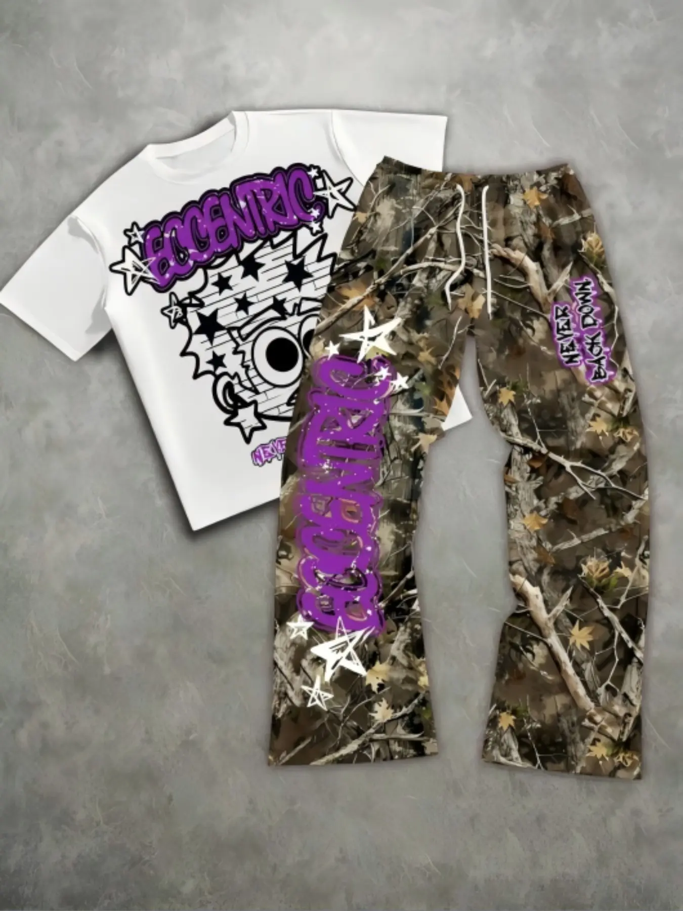 2-Piece Men's Printed Short-Sleeve Loose T-Shirt and Pants Set, New Arrival, Sophisticated Color Combinations, Casual Style