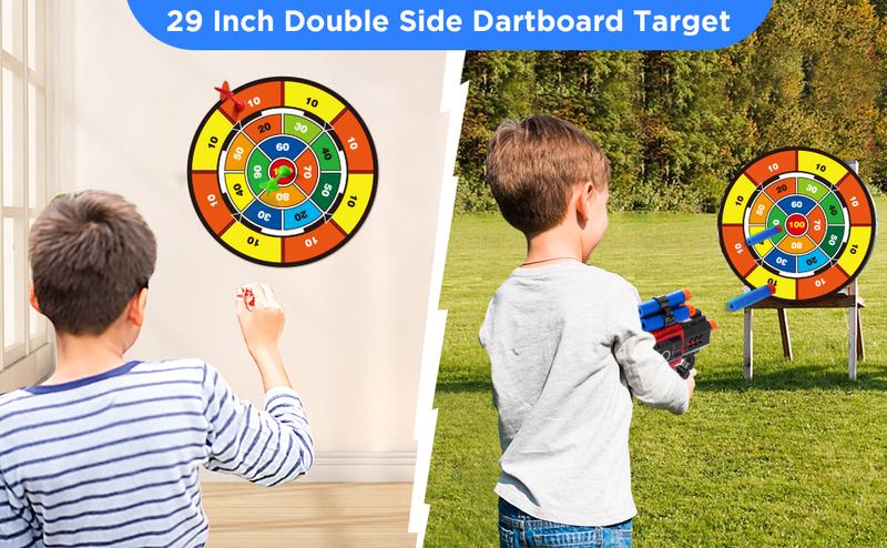 VATOS 2 Pack Bow and Arrow Toy for 5 6 7 8 9 10 11 Year Old Boys Girls, Light Up Archery Toy with Cup Suction Standing Target & 29 in Dart Board, Indoor Outdoor Activity Toys Birthday