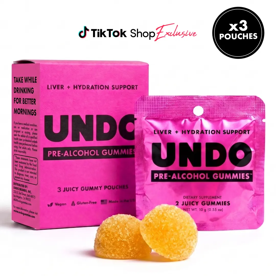 UNDO Pre-Alcohol Gummies 3-Pack DHM, Milk Thistle, B Vitamins & Electrolytes for Liver & Hydration Support | Tropical Flavor