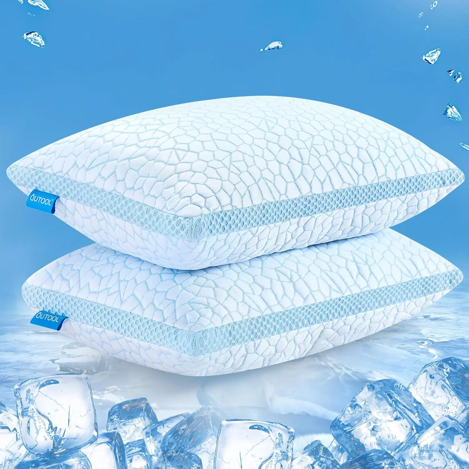 QUTOOL Luxury Cooling Memory Foam Pillows 2 Pack,Bed Pillows Set of 2,Adjustable Gel Pillow for Side Back Sleeper with Removable Cover, Summer Day Gifts, Decor Bedroom Accessories