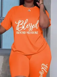 [2pcs Print Set] Big Size Women'S Fashion Two-piece Set Loose Short Sleeve Oversized Round Neck Casual Print