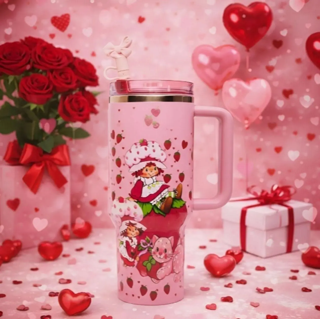 40 Oz Strawberry Shortcake Themed Travel Tumbler