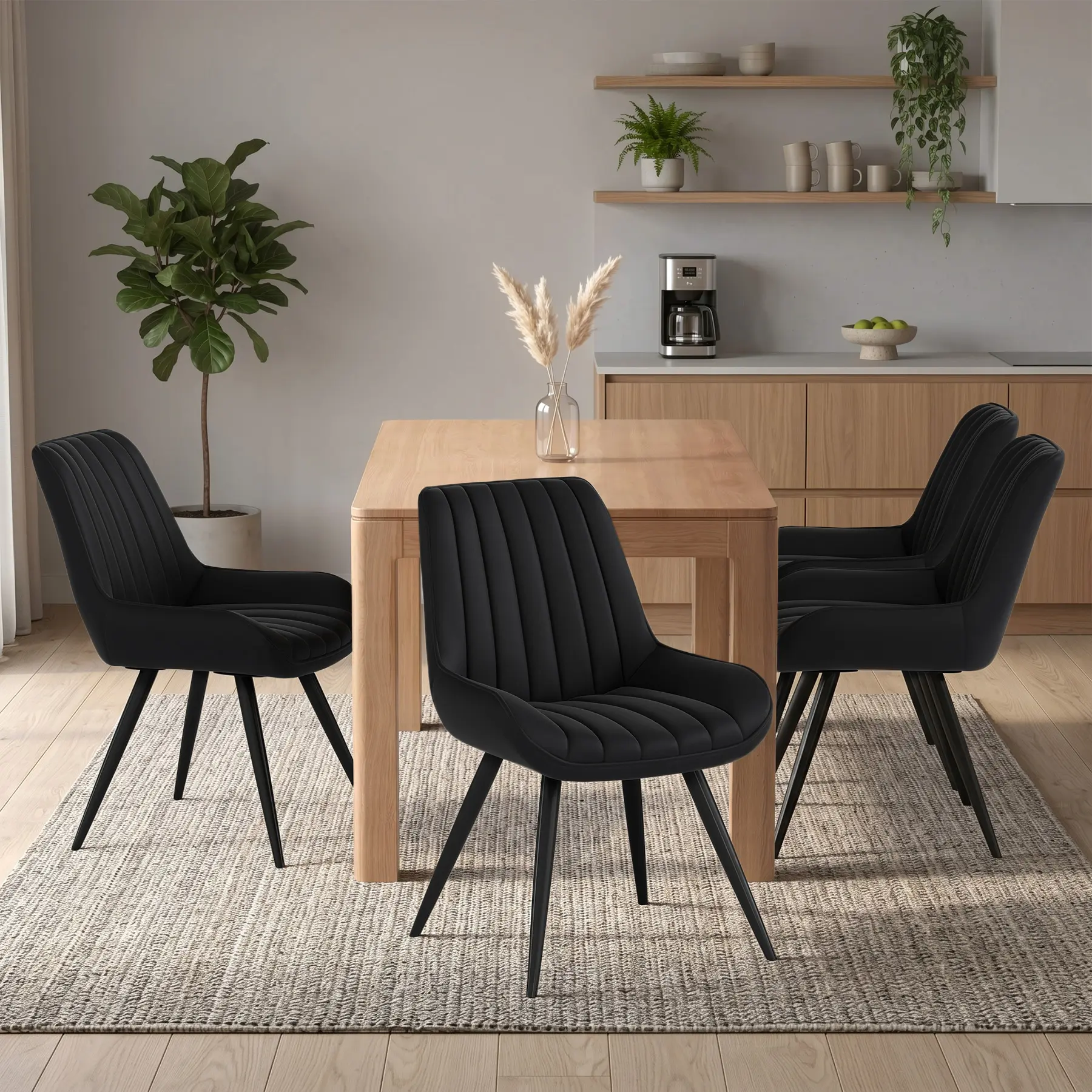 Modern Dining Chairs Set of 4, Comfy Dining Room Chairs with Thick Cushions, Upholstered Fabric Kitchen Side Chairs with Metal Legs,