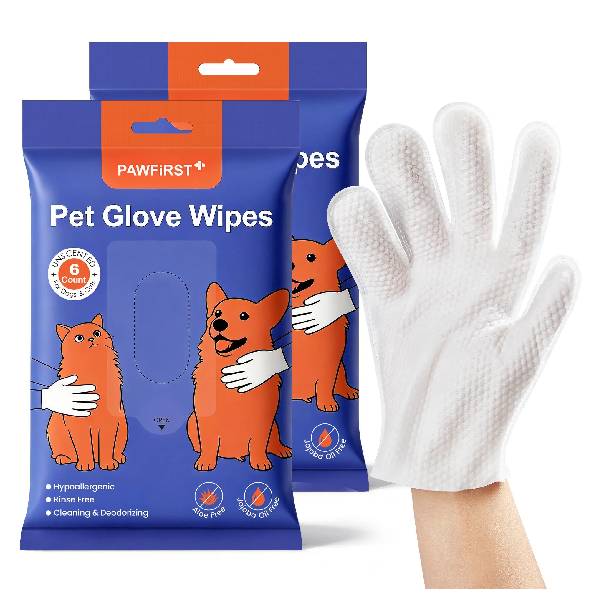 PawFirst 12 Pcs Pet Cleaning Glove Wipes, 2-Pack, 6 Gloves per Pack for Dogs & Cats – No Rinse Hypoallergenic Grooming Gloves, Gentle Paw, Face, Ear & Body Cleansing 9" #SummerVibes #petlovers