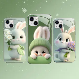 Cute Bunny Phone Case – Easter Spring Green Rabbit Design Cover for iPhone 13 --975