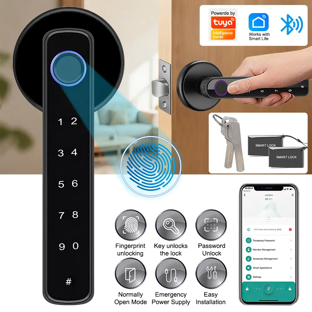 【BackToSchool】Upgraded Fingerprint Door Lock - Smart Home Gadgets, 3-in-1 Keyless Entry, Alloy Body, Antitheft Bluetooth Access, Zinc Alloy Build, Fits 30mm-55mm Door Thickness for Home Security, Alloy Body Smart Door Locks, Bluetooth Smart Door Locks