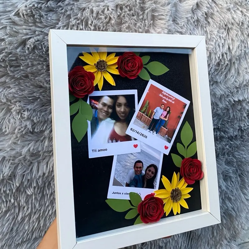 Personalized Sunflower Shadowbox with Custom Photos and Floral Accents for Unique Wall Decor