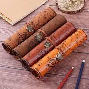 Vintage Treasure Map Pattern Pencil Case, 1 Count Retro Pencil Roll, Spacious Organizer for Art & Writing Supplies, Office Stationery & Supplies