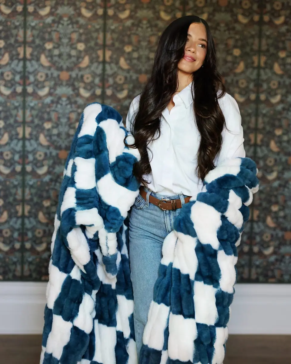 Hugs Check Blue Blanket Hugs Check Blue Blanket