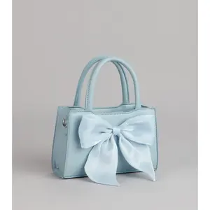 Tres Chic Tulle Bow Faux Leather Handbag