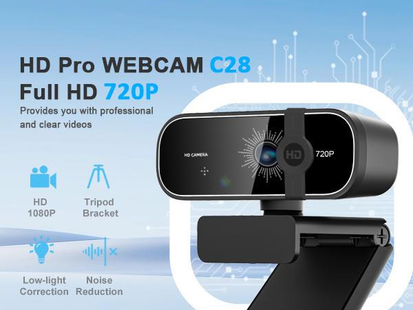ONE LIFE 720P Full HD Webcam with Noise-Canceling Microphone Adjustable FOV Zoom USB HD Computer Camera for Corporate Video Conferencing & Calls